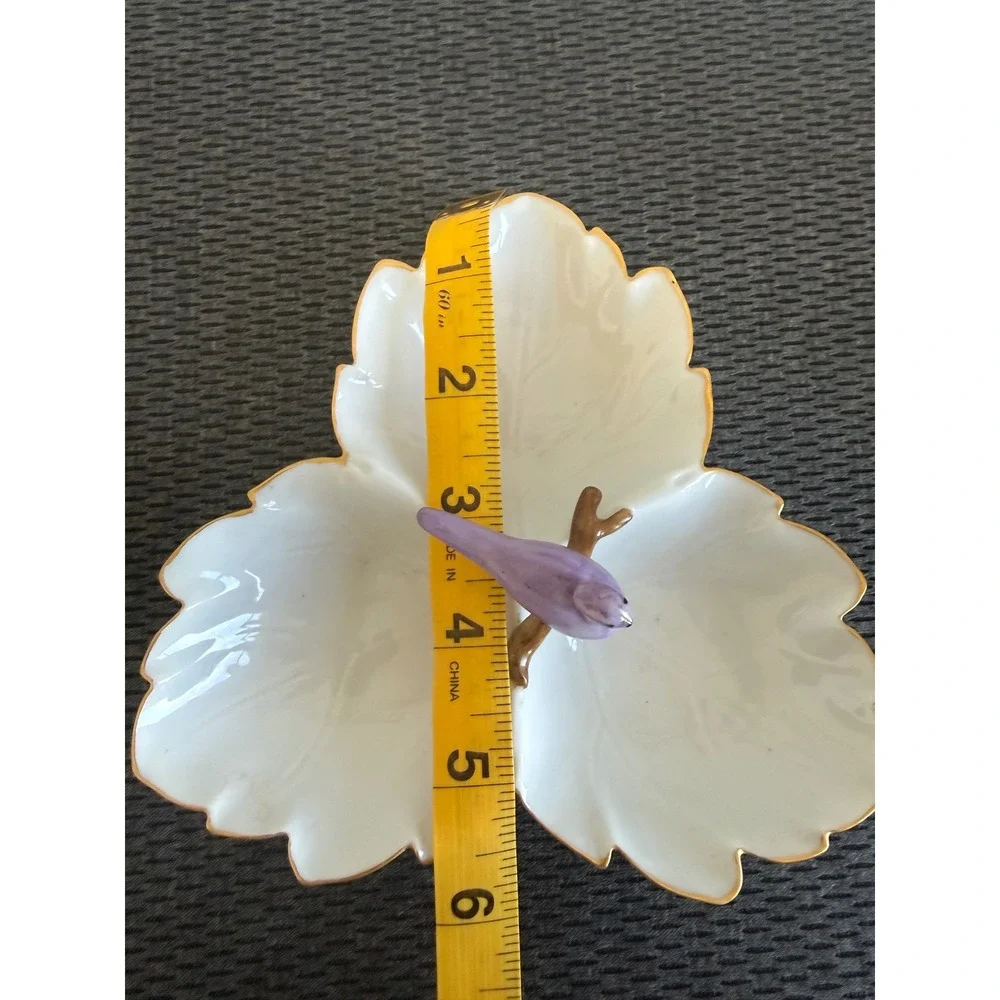 Elaine Klingenberg Hand Painted Porcelain Bird Leaf Nut Dish Gold Trim 6.5